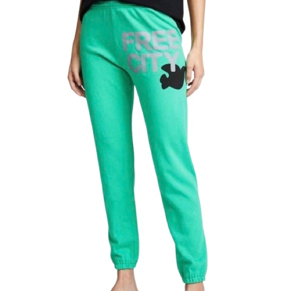 FREE CITY- Large Print logo Sweatpant - in Green Machine. Size: small - Picture 1 of 6